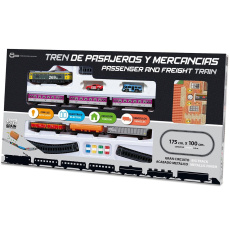 Pequetren 900 Vlak (2v1) se dvěma soupravami - 3 osobními a 3 nákladními vozy, stanicí a autíčky 