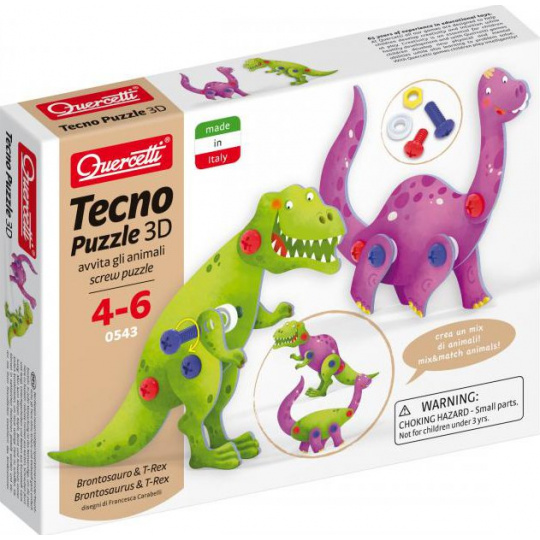 Quercetti 00543 Tecno Puzzle 3D - brontosaurus a T-Rex